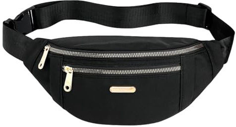 Gyios Bauchtasche Damen Fanny Pack Modische Tailentasche Freizeitstasche Mit 3 Reißverschluss In Frauen Männer Sport Laufen Wanderung Joggen-schwarz