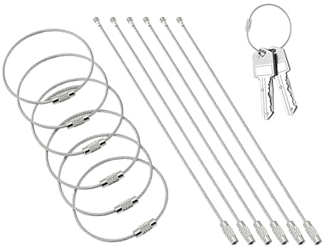 VBSYUYQ 12 Pcs Stainless Steel Wire Keychains 2 Sizes for Luggage Tags | 12 pack screw lock wire key rings 2 lengths, stainless steel cable loops for luggage tags keys id cards outdoor use
