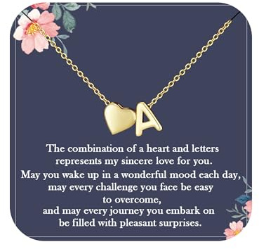 Aretas Collana con ciondolo a forma di cuore in oro con lettere per donne, ragazze, A-Z, collana in oro personalizzata, regalo