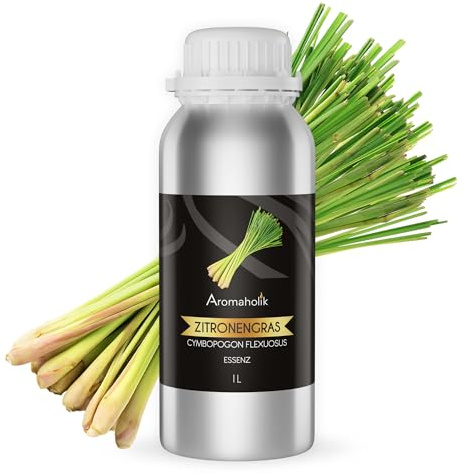Premium reines natürliches Zitronengrasöl, 100 % pures ätherisches Öl, BIO, organisch - zur Herstellung ätherischer Öle, Kerzen, Seifen, DIY – Lemongrass Essence 1L, Aromaholik