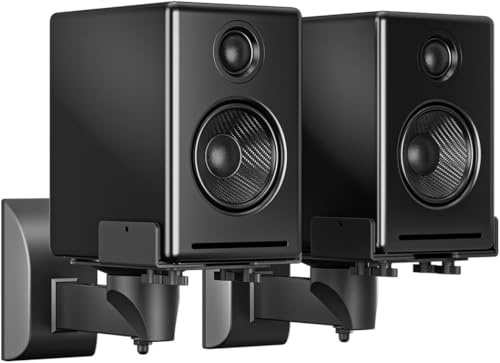 suptek Small Dual Side Clamping Bookshelf Speaker Wall Mounting Bracket Adjustable for Small Surrounding Sound Speakers, Hold up to 25kg Black SPM201SB