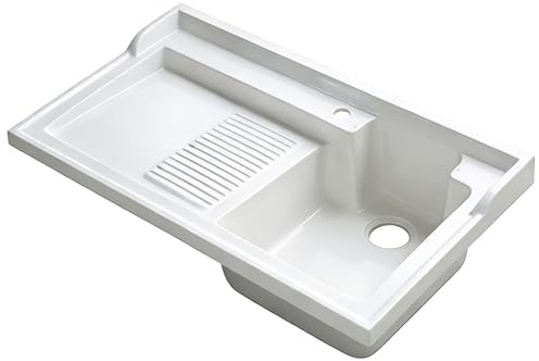Weiße Quarz Waschbecken mit Waschbrett, Tiefes Becken, Einbauwaschbecken für Waschküche, Badezimmer, Balkon(90cm/35.5in)