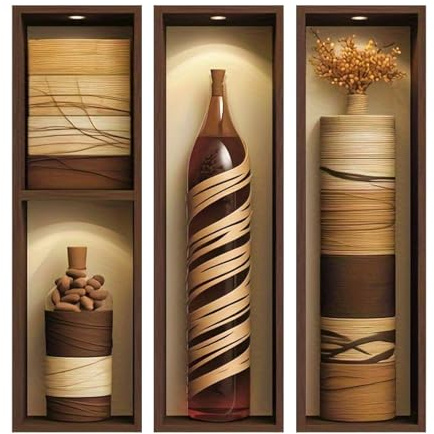 milaosk 3 Stück Wandaufkleber Vase Wandtattoo 3D beleuchtete Nische Wandbilder Selbstklebend Vinyl für Wohnzimmer Schlafzimmer Wanddeko, 49x15cm
