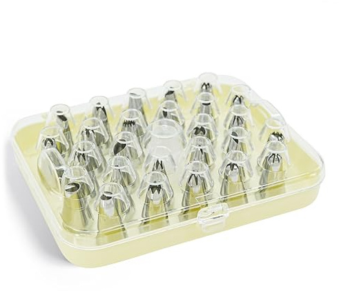 Zenker Stainless Steel Icing Nozzle Set, 26 Versatile Nozzles | Two Plastic Applicators, with Storage Box for Creative Cake, Biscuit or Muffin, Decorating,16.5x13.5x4cm