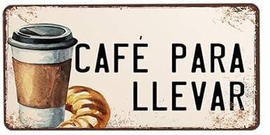 Placa Metálica Vintage “Café Para Llevar” – Cartel Decorativo para Cafetería o Panadería – Señal de Pedido para Llevar – Estilo Retro – Fácil de Colgar