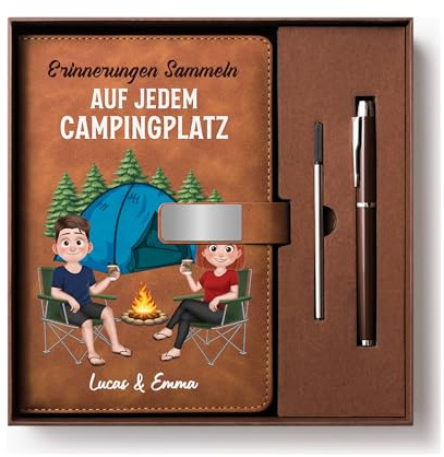 Geschenke Mall Personalisierte Notizbuch Mit Stift - Erinnerungen Sammeln Auf Jedem Campingplatz - Leder Notizbuch, Buch Zum Reinschreiben, Paar Duell Buch, Camping Tagebuch (Modell #1)