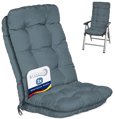 Beautissu 2er Set Hochlehner Auflagen Sitzpolster für Gartenstühle Outdoor | 120x50x8cm Taubenblau Outdoor Stuhlkissen Rückenlehne hoch Gartenstuhlauflage Polsterauflage Flair HL