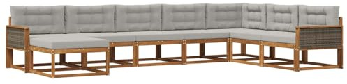 vidaXL Outdoor-Sofagarnitur mit Kissen 8 pcs Natürlich und Hellgrau, Moderne Outdoor-Sofa-Ecke, robuste Gartenmöbel, Akazienholz Sitzgruppe, stylische Lounge im Garten