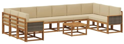 vidaXL Outdoor-Sofagarnitur 11 pcs Natur und Beige Massivholz Akazie, Akazienholz Sofa, modernes Garten-Sofa, wetterfestes Sitzmöbel, Flexibles Möbelstück für den Hinterhof