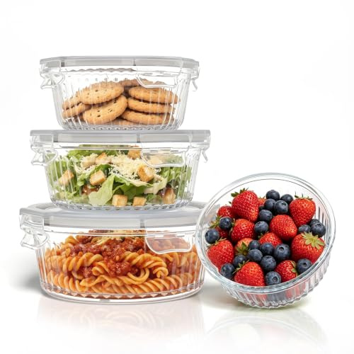 TUSEASY Boîtes Alimentaires en Verre Hermétiques avec Couvercle, Lot de 4 | 330 ml, 550 ml, 850 ml et 1200 ml, verre borosilicate sans BPA, hermétiques, four, micro-ondes et congélateur