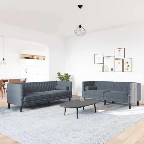 Traylux Wohnzimmer Couch 2er und 3er Set Dunkelgrau Samt, 194 x 74,5 x 70,5 cm, langlebige Polstermöbel, bequemes Ecksofa mit Relaxfunktion für Wohnzimmer, Gästezimmer oder Büro
