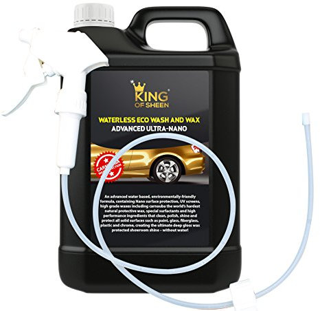 King of Sheen, Waterless Car Wash and Wax with Carnauba Wax and Nano Polymers for Unbeatable Protection and a Lasting Shine 4 Litre Jerrycan with Long Hose Trigger Sprayer