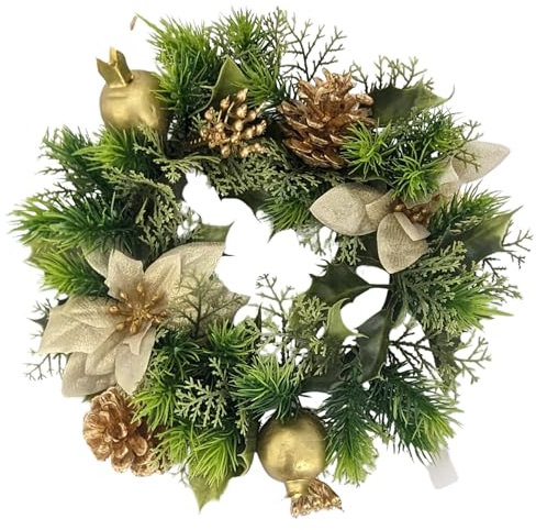 Gold Poinsettia Christmas Wreath, 10 (25cm) Artificial Wreath for Front Door - Xmas Wreath for Indoor & Outdoor Holiday Decor, Festive Door Wreath, Wall Decor