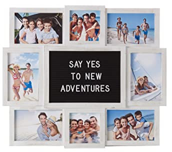 MELANNCO Customizable Letter Board with 8-Opening Photo Collage, 19-Inch-by-17-Inch, White