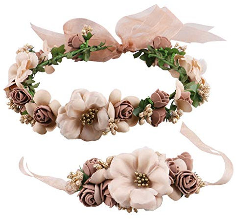 Blumenkrone Stirnband Girlande Handgelenk Band Hochzeit Party Haarkranz Frauen Mädchen - bronze - Medium