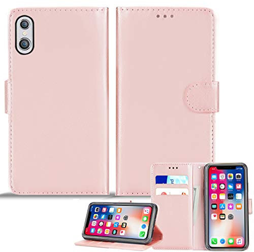 Mobile Stuff iPhone XS Max Leather Wallet Case - Folio Flip Book Cover with Magnetic Clasp Closure - Adjustable Viewing Stand (iPhone XS Max, Rose Gold)