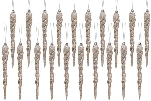 Christmas Concepts® 120mm (4.8) Glitter Icicle Decorations Christmas Tree Trims (CHAMPAGNE, 20)