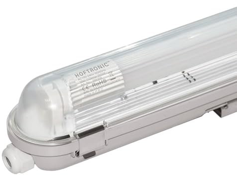 HOFTRONIC - LED-Feuchtraumleuchte 120 cm 3000K Warmweiß 18W 1980lm 110lm/W Flimmerfrei Verlinkbar T8 Werkstattlampe IP65 Wasserfest Wannenleuchte Leuchte für Garage Keller Bad Büro Warenhaus