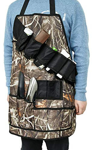 SSB Professionelle Grillschürze mit Werkzeugtaschen, Camouflage-Schürze, wasserdichte Latzschürze, verstellbarer Riemen, Bierhalter, für Kochausflüge in der Werkstatt B 70 x 75 cm