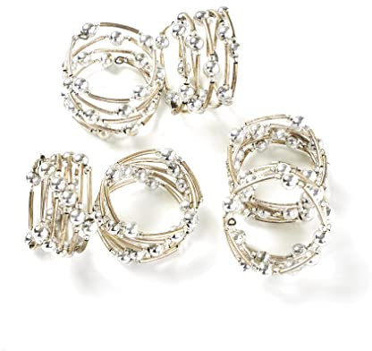 Penguin Home Set of 6 Handcrafted Bangle Style Beaded Napkin Rings/Napkin Buckles/Table Decor for Dinner Wedding Party/Thanksgiving, Christmas/Diameter 4.5 cm Height : 2.8 cm/White