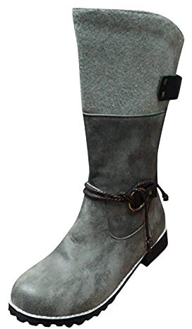 Xmiral Stivali Donna Tacco Basso Stivali Donna Al Ginocchio Alta Moda Fibbia Tacco Alto Inverno Caldo Stivali Da Neve Scarpe (40,grigio)