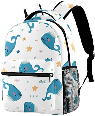 Schöner Rucksack für Jungen und Mädchen, praktische Büchertasche mit Seitentaschen (marineblauer Fisch), Mehrfarbig 10