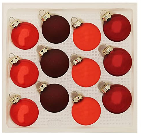 Thüringer Glasdesign Weihnachtskugeln Rot, 12 Stück/Set, ca. 4 cm, Weihnachtsbaumschmuck