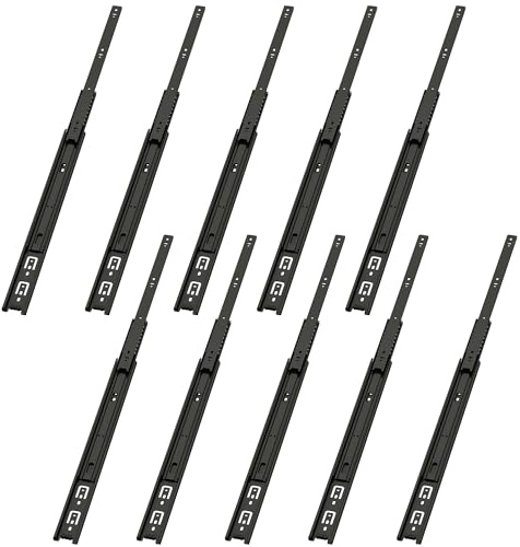 VADANIA 550mm Residential Drawer Runners #A45, Black 5 Pairs | 45kg capacity, full extension, ball bearing, side mount, for kitchen/home/office cabinets