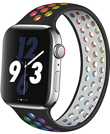 Cinturino in Silicone Compatibile con Apple Watch 38mm 40mm 41mm, Sportivo Elastico Traspirante per iWatch Series 8 7 6 5 4 3 2 1 SE Ultra (Arcobaleno Nero, S)