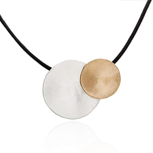 HCMA Gold Silver Color Round Disc Pendant Leather Choker Adjustable Black Rope Cord Necklace for Women Short Collar Gift