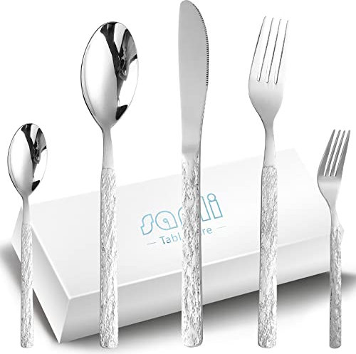 couverts de table 12 personnes, SANLI 60 Pièces Un Service De Table Inox Ensemble Couteau Fourchette Cuillère.