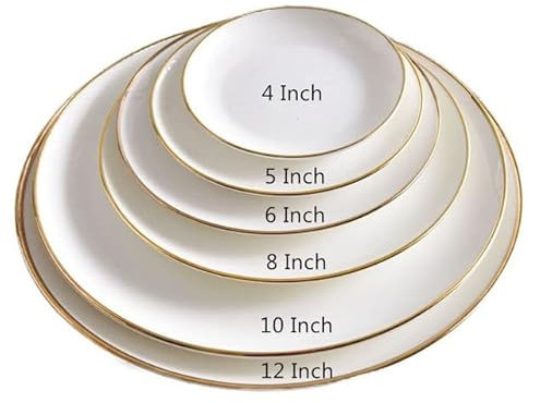 AILIFE Assiette ronde en porcelaine anglaise avec bord doré - Pour petit-déjeuner, steak, collation
