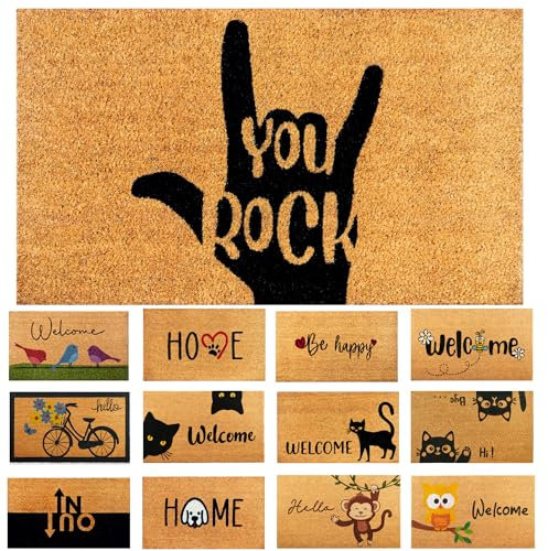 AMARU DOOR MATS Fußmatte Kokosfaser You Rock - 70x40cm - Willkommens Fussmatte mit Antirutsch PVC & Kokos Oberfläche - für Hauseingänge, Flure, Außentüren, Wohnaccessoires - Schlichtes Originaldesign