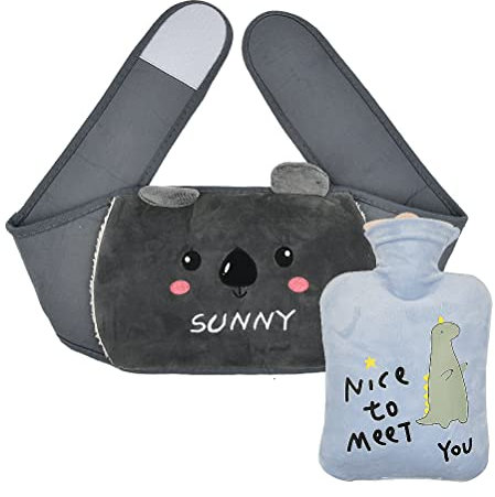 TIMESETL Hot Water Bottle, Rubber Warm Water Bag, Hot Water Pouch with Soft Plush Hand Waist Warmer Cover for Pain Relief, Hot and Cold Therap Soft Fluff,Warm Gift in Winter - Dark Grey Hot Water Belt