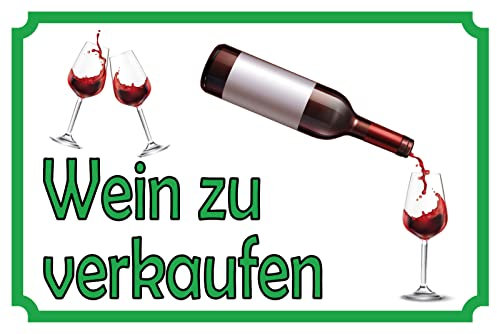 AGDeko® Blechschild 30x40cm Wein zu verkaufen Rotwein Weißwein Glas Flasche