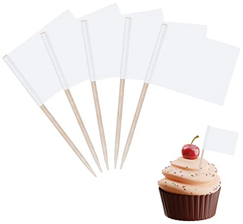SUSNUAN 100PCS Blank Toothpick Flags Cupcake Toppers Decorations for Party, Cocktail Sticks Food Labels Fruit Salad Cheese Plate Baby Shower Wedding Birthday Supplies - White