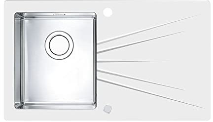 Alveus 1123795 KARAT UP 10 Fregadero de cocina empotrado de vidrio con escurridor, Blanco