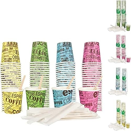 Mahela Kit Accessori monouso per caffè - 1000 bicchieri di carta (75ml), 1000 palette in legno