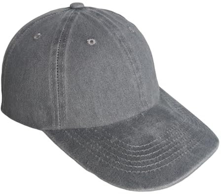 HIQIU Vintage Basecap Kappe, Washed Cotton Used Look Baseball Cap Waschbare Cappy, Verstellbar Baseballkappe (Grau)