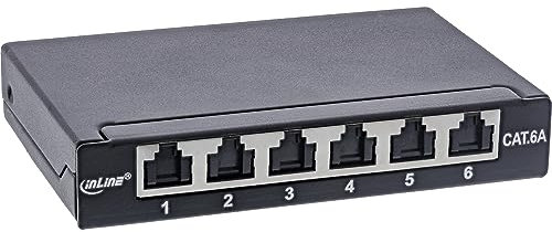 InLine® Panneau de Brassage Cat.6A 0,5U 6 Voies pour Table/Mur/Rail DIN avec Protection Anti-poussière Noir