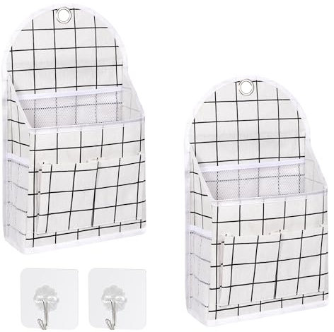 Jeesblsy Wandmontierte Aufbewahrungstasche, Stoffaufbewahrung Nachttisch Türaufhängung Organizer Couch Wandhalterung Aktenhalter Hängeaufbewahrung(White)