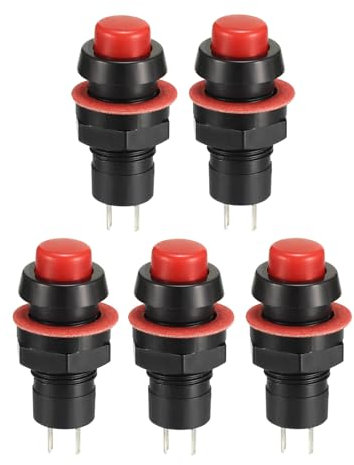 Rebower Autoblocante SPST Enganche Pulsador Botón Interruptor 125 V/2A 10mm /Rojo /5uds