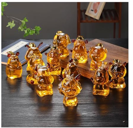 SYALEO Chinese Zodiac Mini Whiskey Decanter Set of 12 w/Stopper Creative Animal Clear Glass Wine Bottle Miniature Liquor Dispenser for New Year