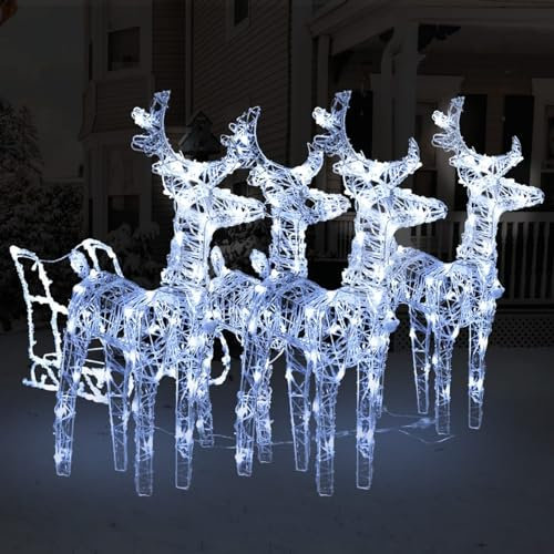 Weihnachtsdekoration Rentiere mit Schlitten 240, LAPOOH Weihnachten Rentier, Weihnachtsbeleuchtung Außen Figur, Leuchtstäbe Für Den Balkon, Weihnachtsdekoration, Acryl