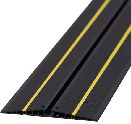 D-Line EV Ultra Floor Cable Cover, Black with Yellow Hazard Stripe, 18mm Cable Cavity, 2m Length