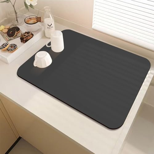 DUJUIKE Alfombrilla Escurreplatos, Escurreplatos de Mat, Almohadilla de Secado de Platos con Antideslizante,se Puede Utilizar en la Cocina, Beber Mascotas(negro completo,50 x 60cm)