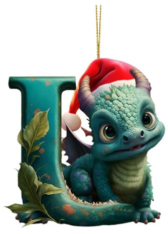 Weihnachtsbaum Anhänger Weihnachten Dinosaurier Hängende Ornament Niedlicher 26 Buchstaben Cartoon Dino Figuren Weihnachten Karneval Party Acryl Anhänger für Weihnachtsbaum Auto Rucksack (L, 8cm)