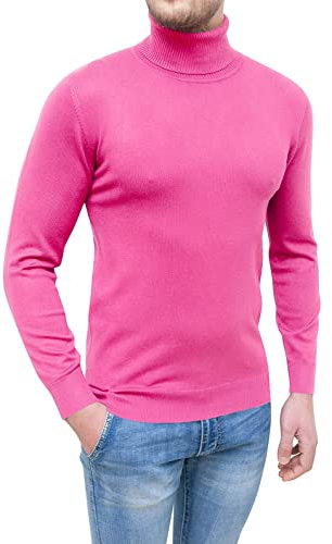 Evoga Maglione Dolcevita Uomo Invernale Rosa Pullover Maglia a Collo Alto Casual Inverno (XL, Rosa)