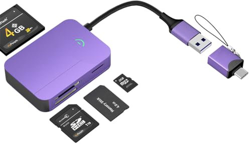 Lecteur de Carte SD, Adaptateur 4 en 1 USB-C et USB 3.0 vers SD Micro SD MS CF, Prend en Charge SD/SDHC/MMC/Micro SDXC/MS/MS Pro/CF, Compatible avec iPhone 15, MacBook Pro/Air 2023, iPad Pro, S23…