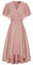 Damen V-Neck Kleid Cape Ärmel A-Linie Chiffon Kleider Flowy Hochzeit Cocktailkleid Hellrosa 38